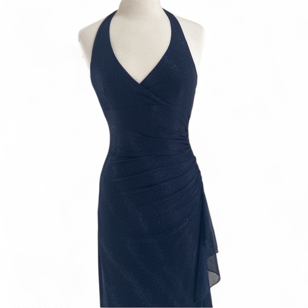 Long navy blue evening gown.